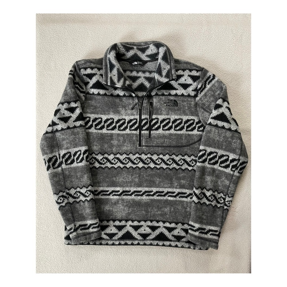 The North Face Mens Large Gordon Lyons AOP Aztec Fleece Pullover Grey Black